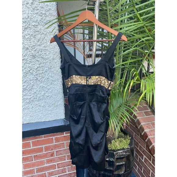 Nicole Miller Evening Womens XS Black Dress Formal Satin Stretch Silk Sequin - Picture 5 of 5